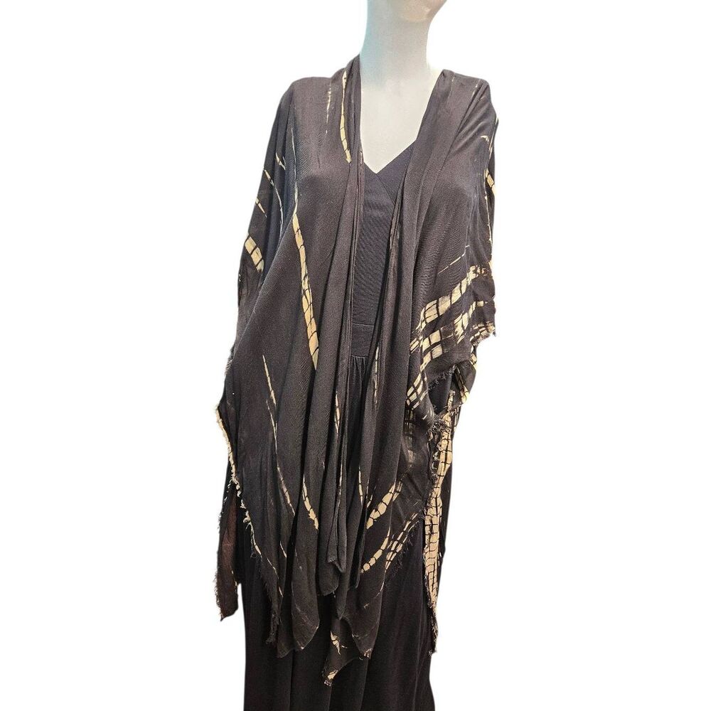 Soft Surroundings Black Tan Bathing Suit Cover One Size Fits Most Kimono - Picture 2 of 6